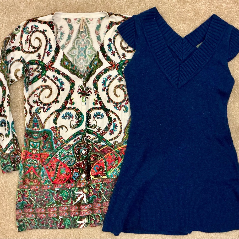 Bundle of Royal Blue Knit Dress & Multicolor Cardigan set (S)